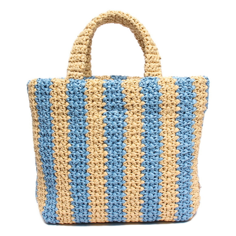 Prada blue tote wicker straw Tan raffia bag Beige